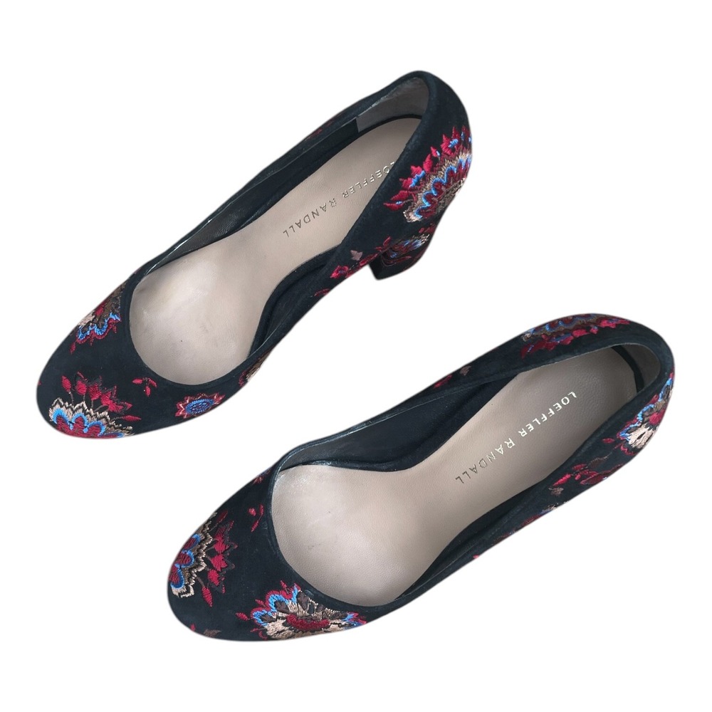 Loeffler Randall Sydnee Pumps Size 8 Black Floral Embroidered‎ Leather - Picture 2 of 7